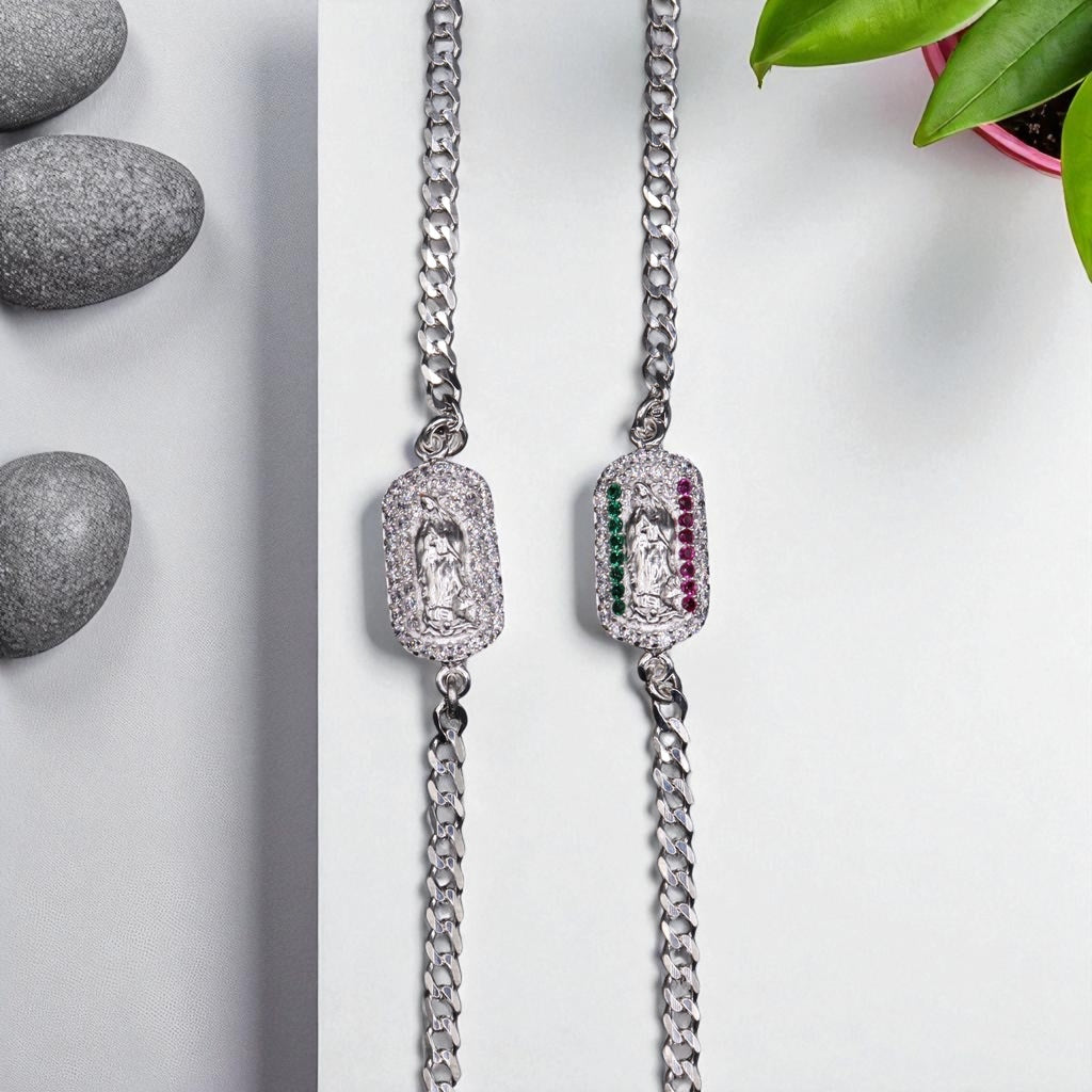 Pulso De Plata .925 Estilo Barbado De Virgen Con Circonias