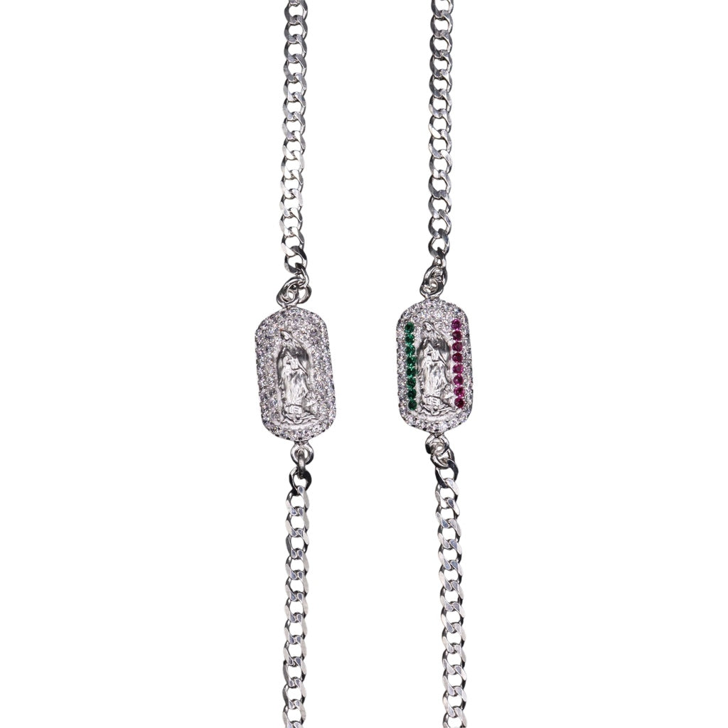 Pulso De Plata .925 Estilo Barbado De Virgen Con Circonias