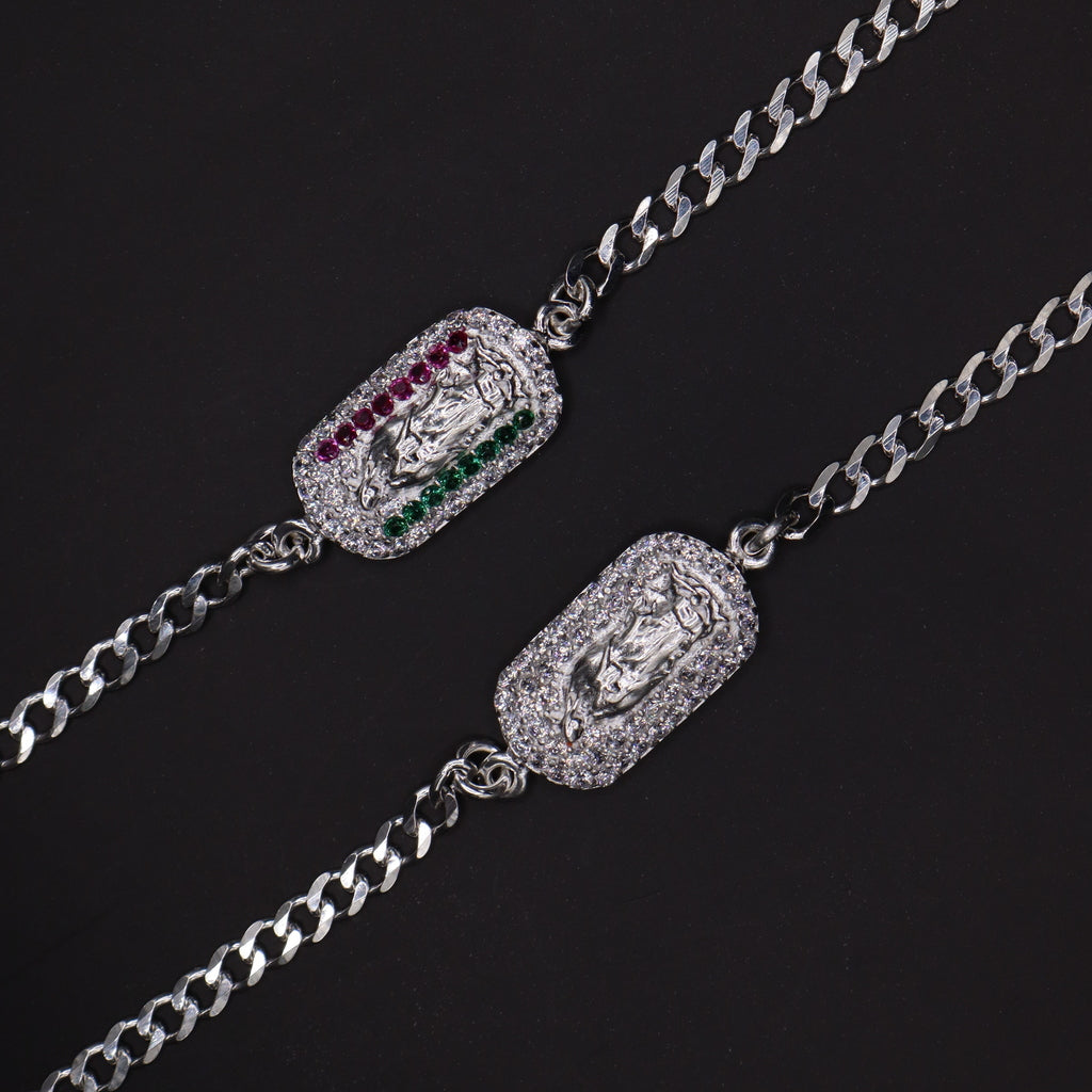 Pulso De Plata .925 Estilo Barbado De Virgen Con Circonias