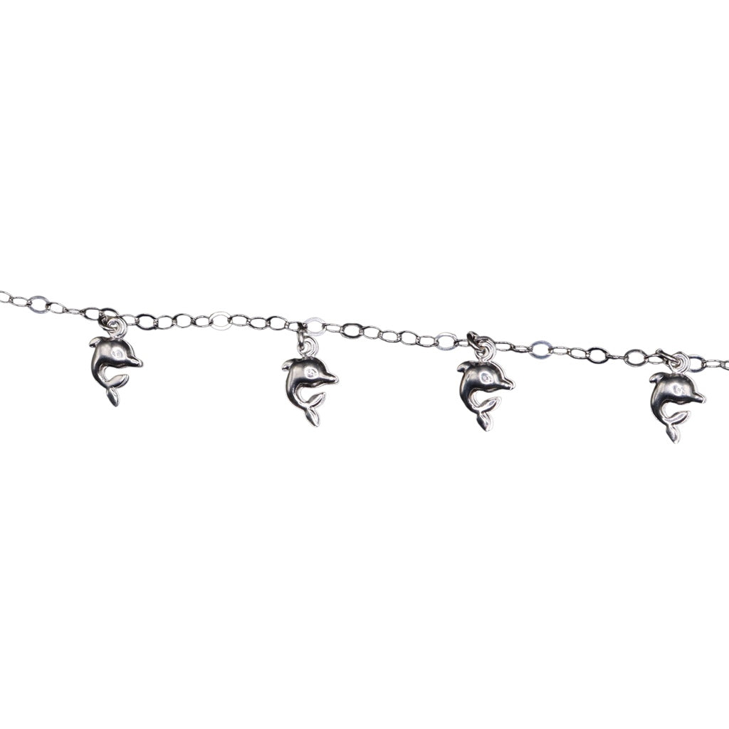 Pulso De Plata .925 Estilo Barbado Con Dijes De Delfin 19 cm