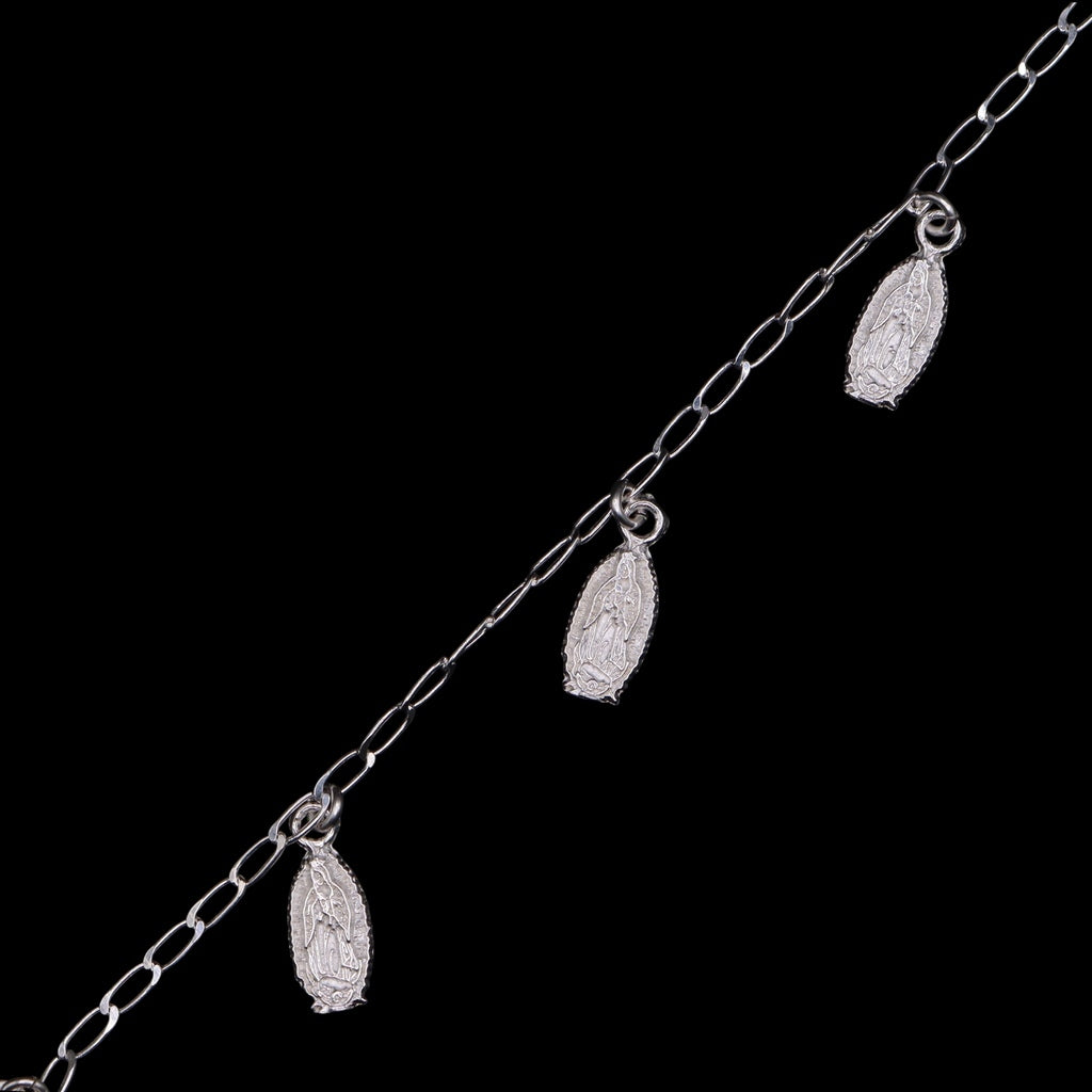 Pulso De Plata .925 Estilo Barbado Con Dijes De Virgen 18 cm
