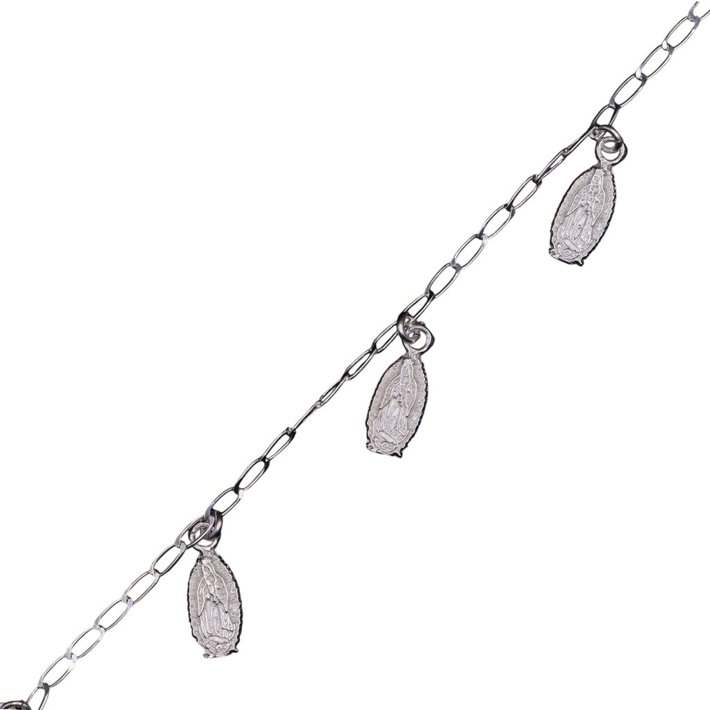 Pulso De Plata .925 Estilo Barbado Con Dijes De Virgen 18 cm
