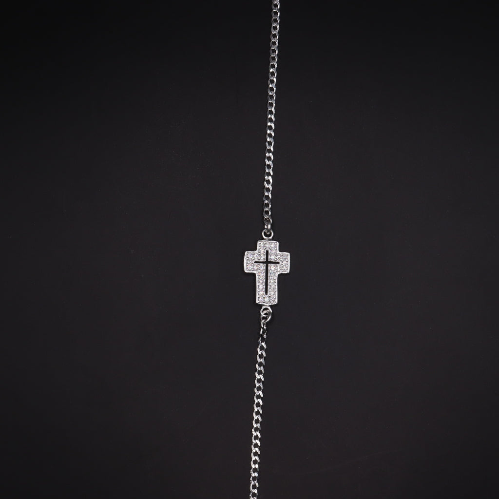 Pulso De Plata .925 Estilo Barbado Con Cruz 17.5 cm