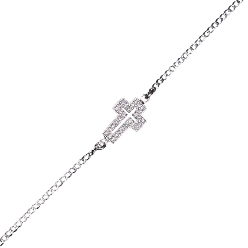 Pulso De Plata .925 Estilo Barbado Con Cruz 17.5 cm