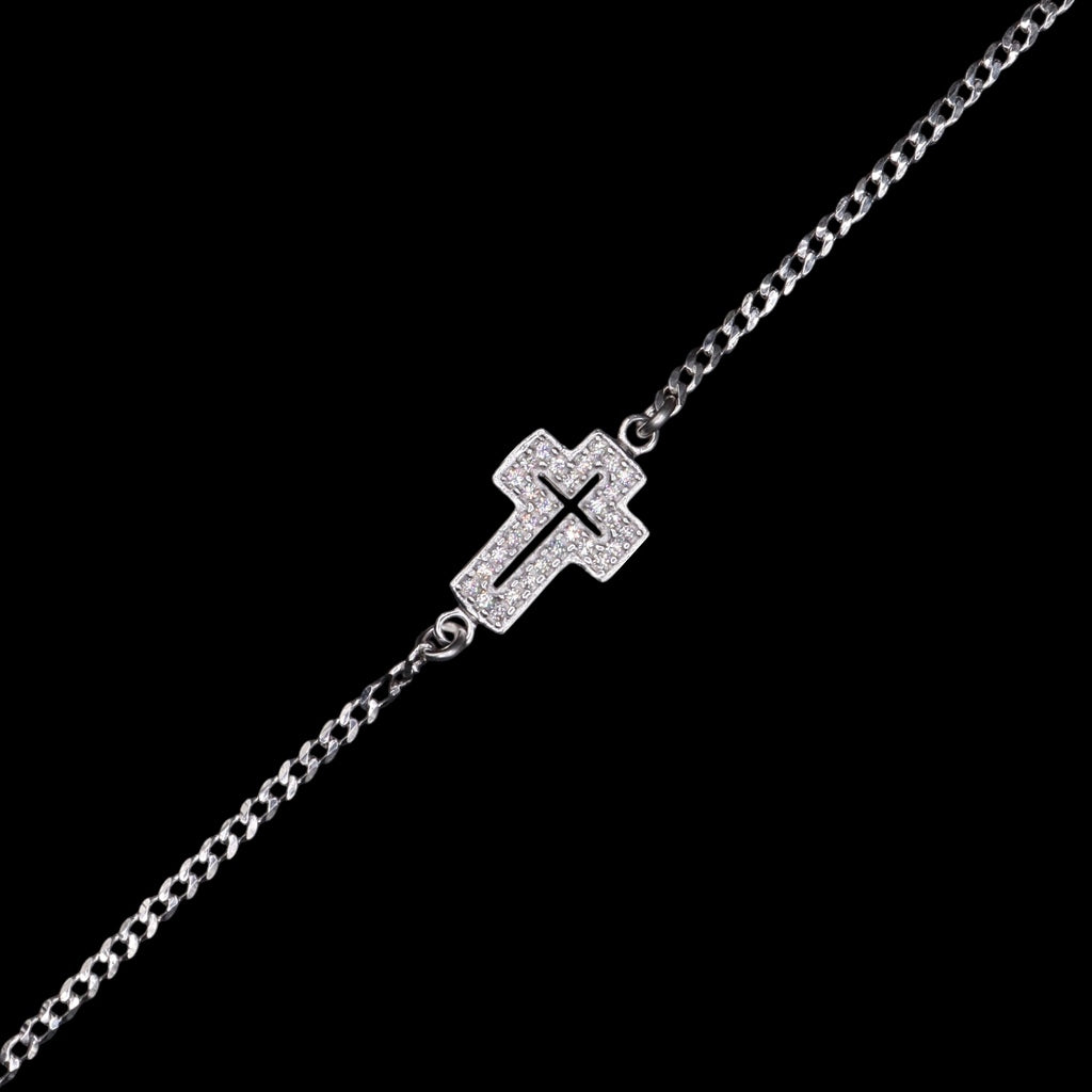 Pulso De Plata .925 Estilo Barbado Con Cruz 17.5 cm