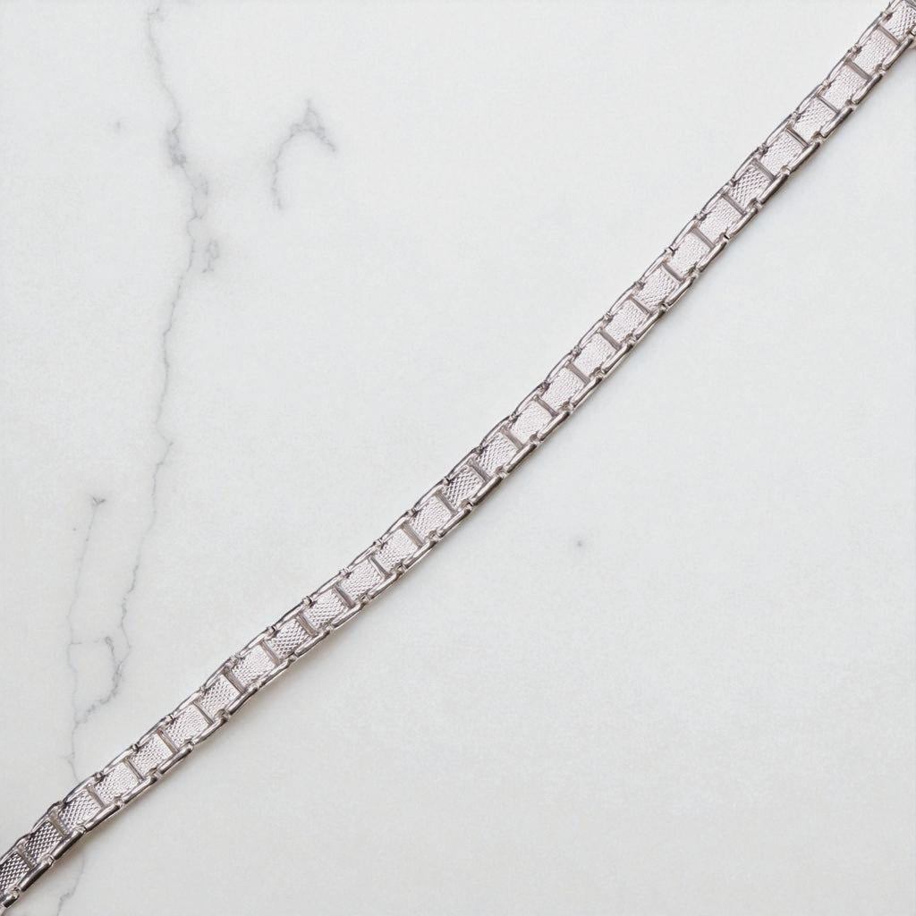 Pulso De Plata .925 Estilo Eslabon Cuadrado 19.5 cm