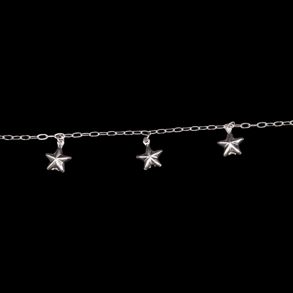 Pulso De Plata .925 Estilo Barbado Con Dijes De Estrella 18 cm