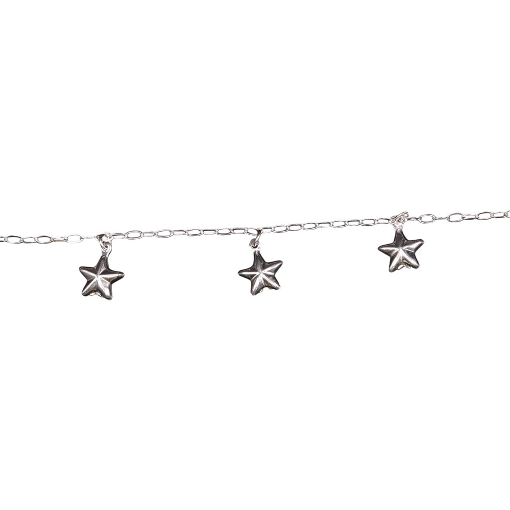 Pulso De Plata .925 Estilo Barbado Con Dijes De Estrella 18 cm