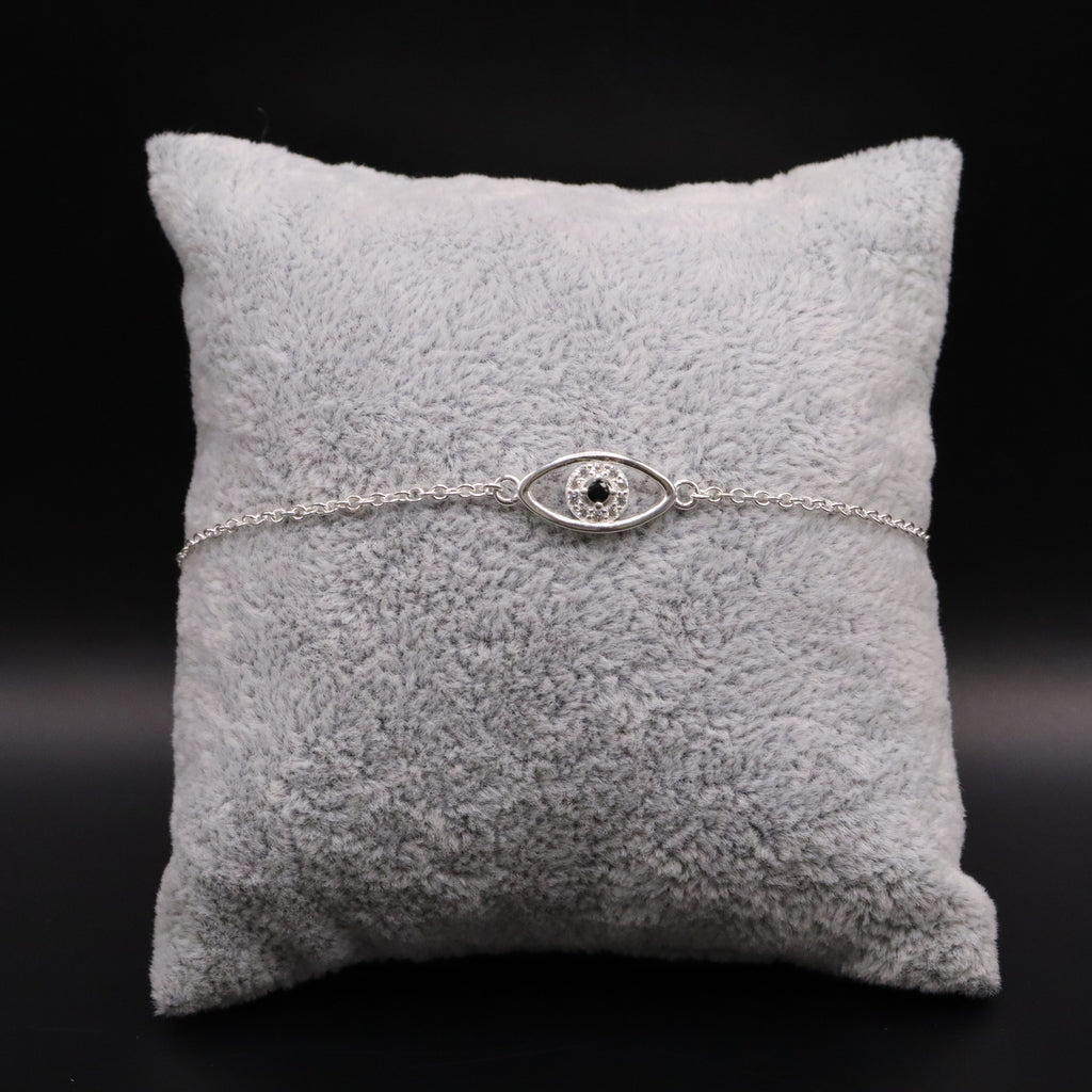 Pulso De Plata .925 Estilo Barbado Con Ojo Negro 19.5 cm