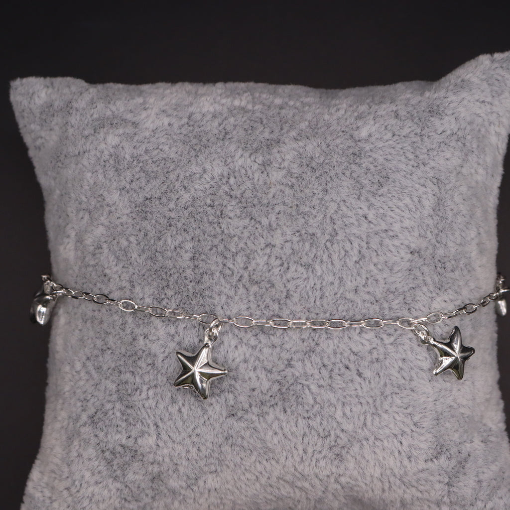 Pulso De Plata .925 Estilo Barbado Con Dijes De Estrella 18 cm