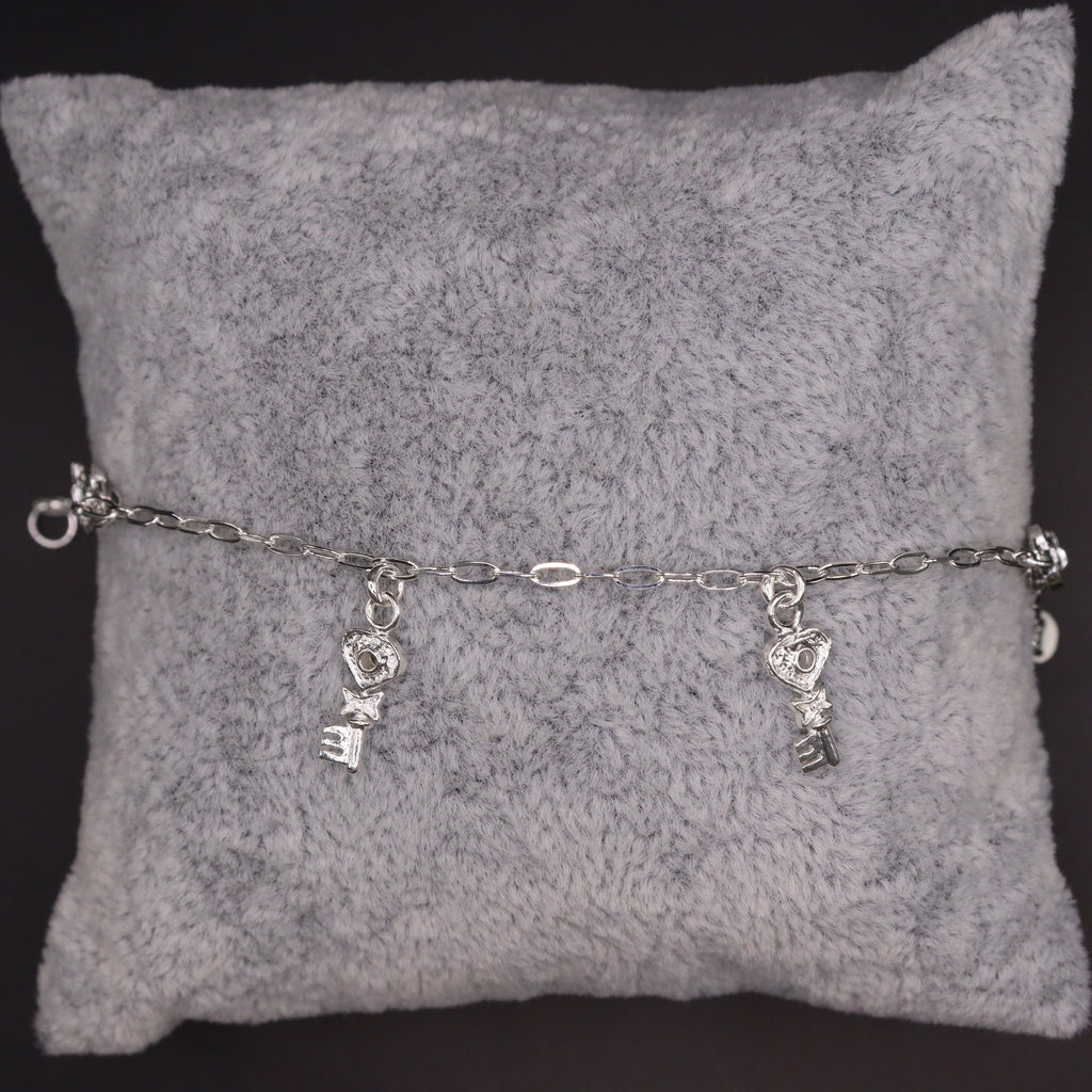 Pulso De Plata .925 Estilo Barbado Con Dijes De Llave 17.5 cm