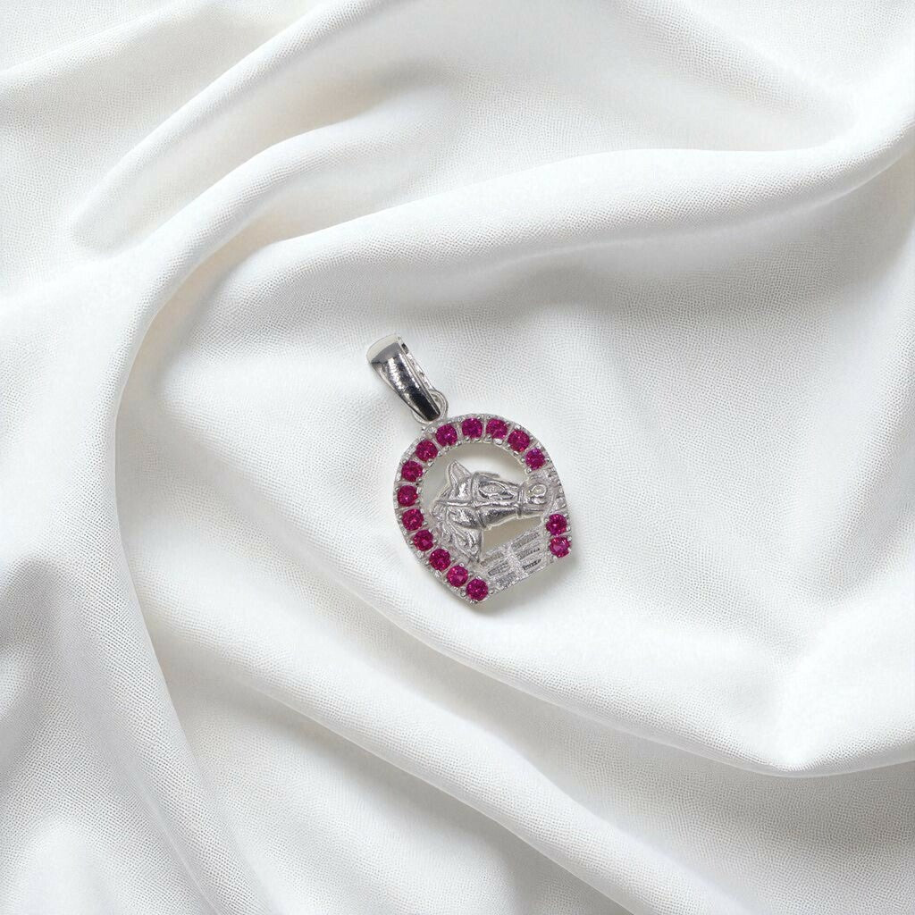 Dije De Caballo Con Herradura De Colores + Cadena en Plata .925