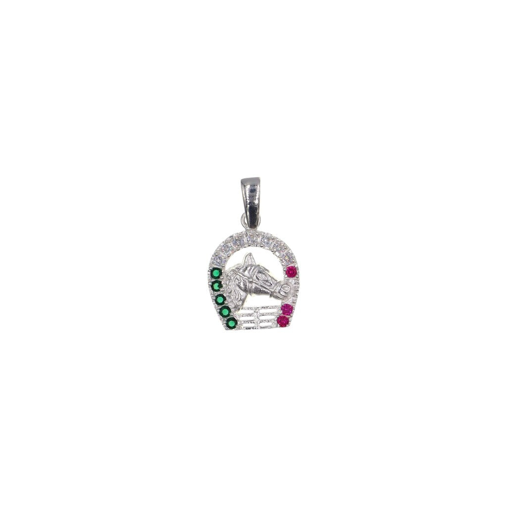 Dije De Caballo Con Herradura De Colores + Cadena en Plata .925