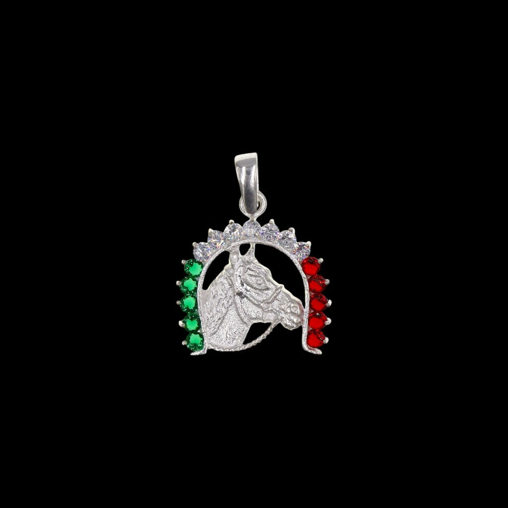 Dije Caballo Herradura Bandera + Cadena en Plata .925
