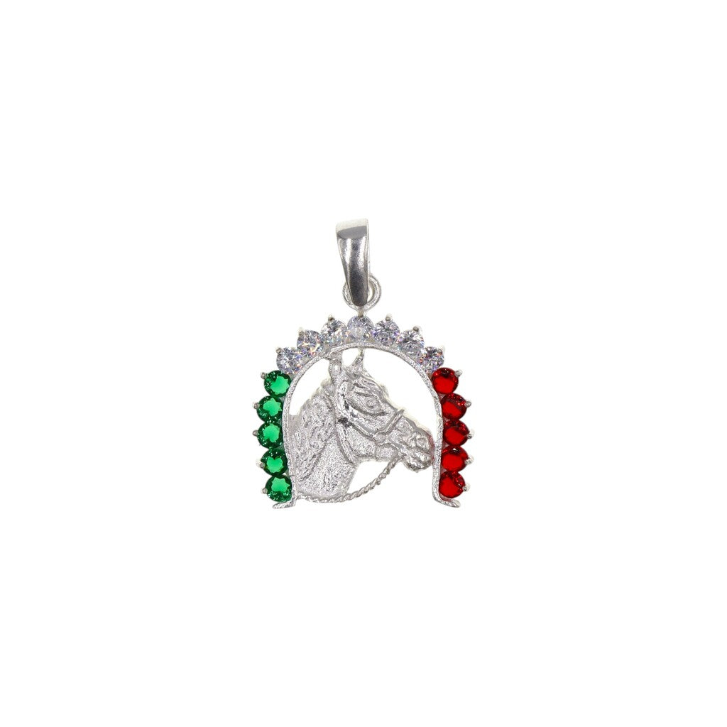 Dije Caballo Herradura Bandera + Cadena en Plata .925
