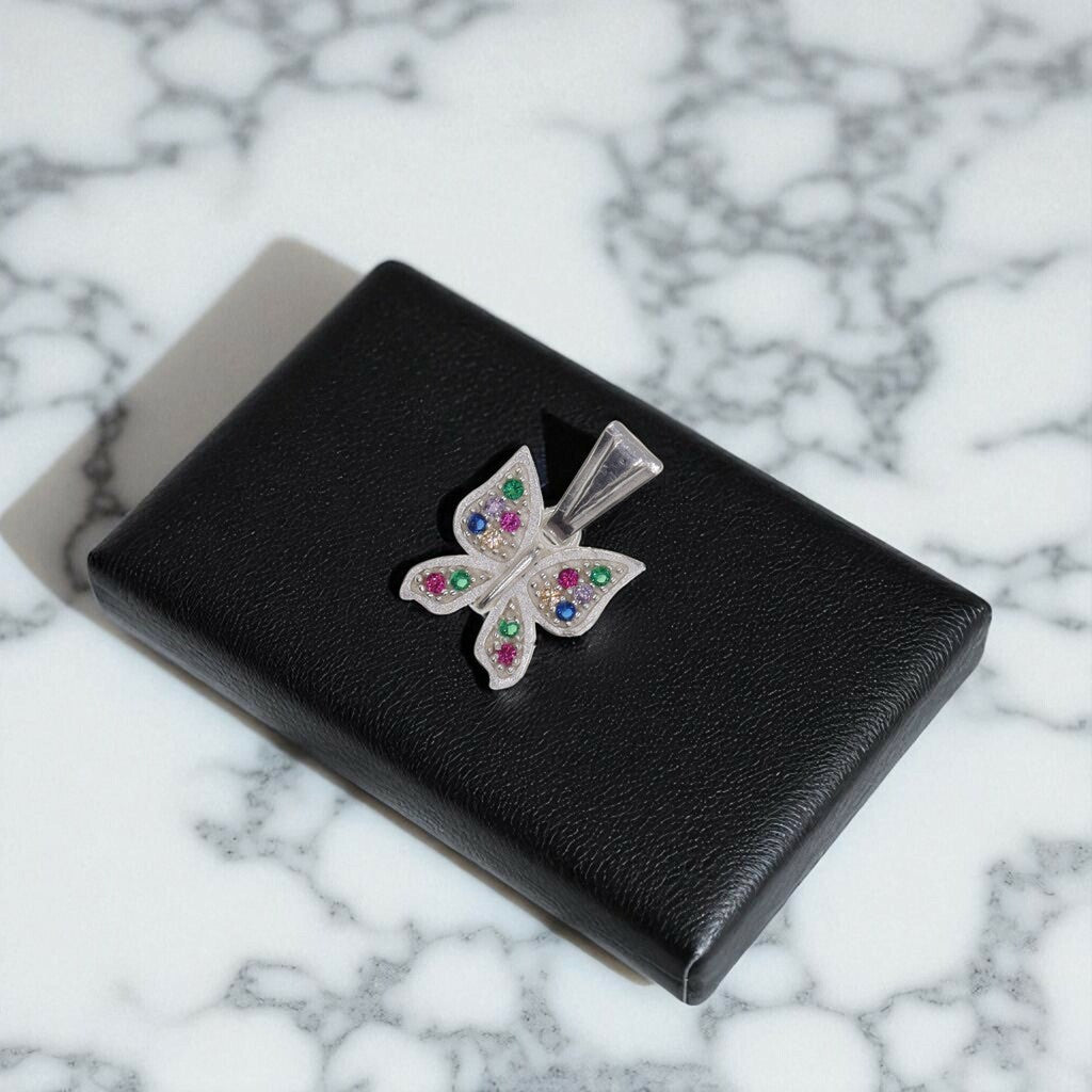 Dije Mariposa Multicolor + Cadena en Plata .925
