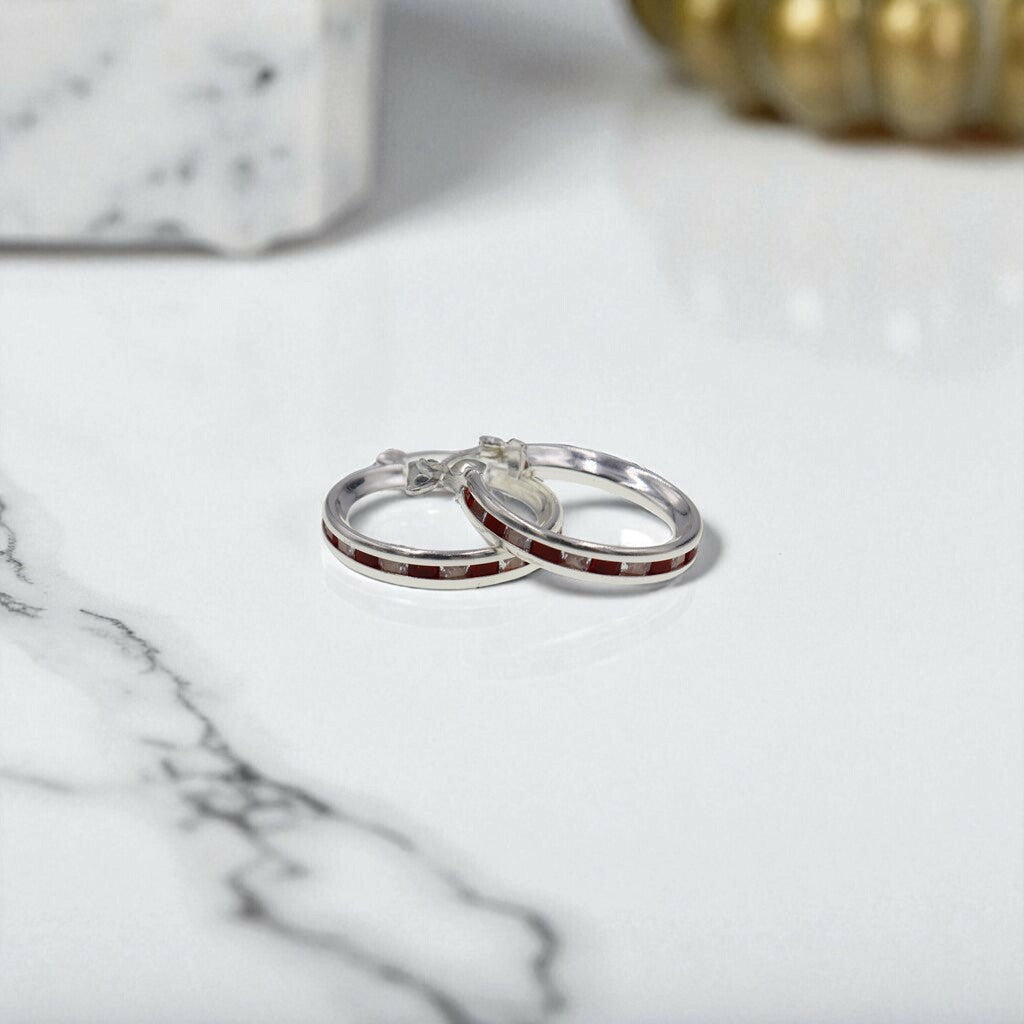 Arracadas Lineas Rojas y Blancas de Plata .925