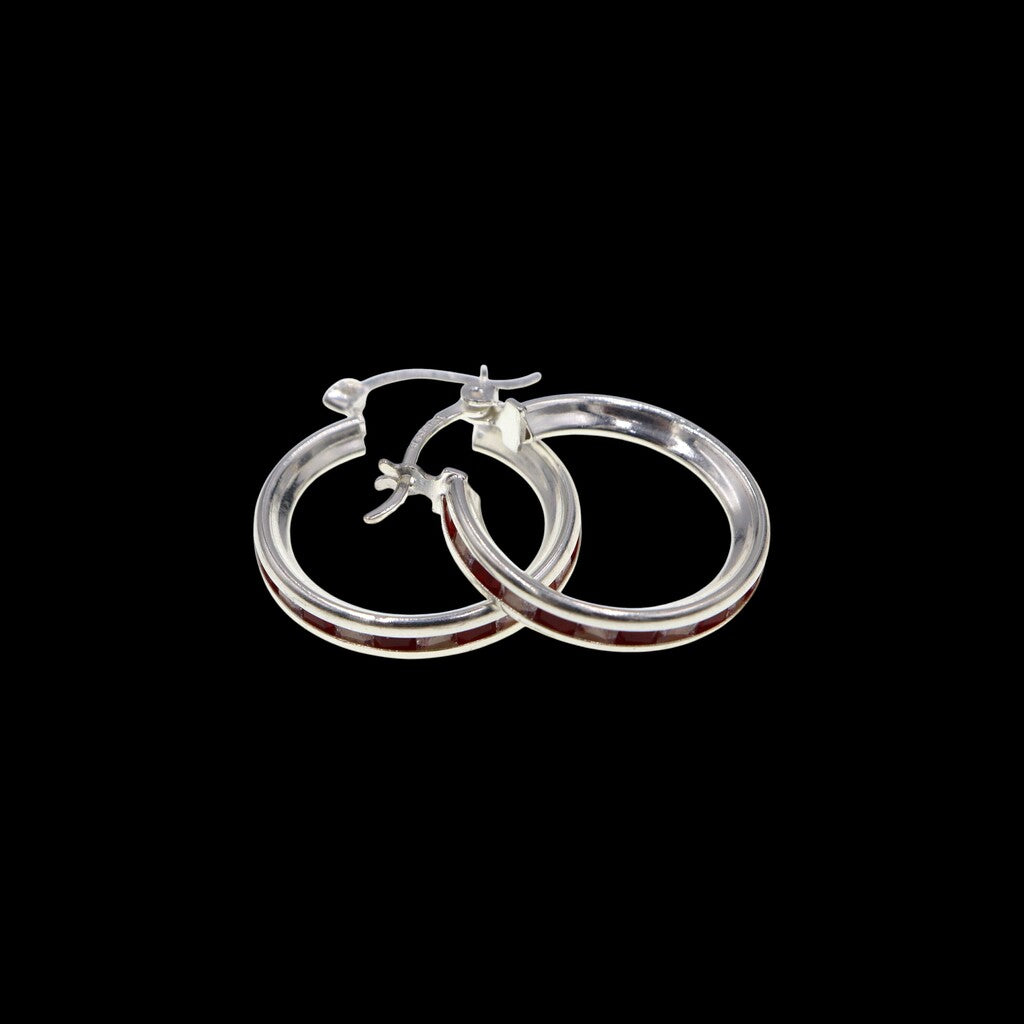 Arracadas Lineas Rojas y Blancas de Plata .925