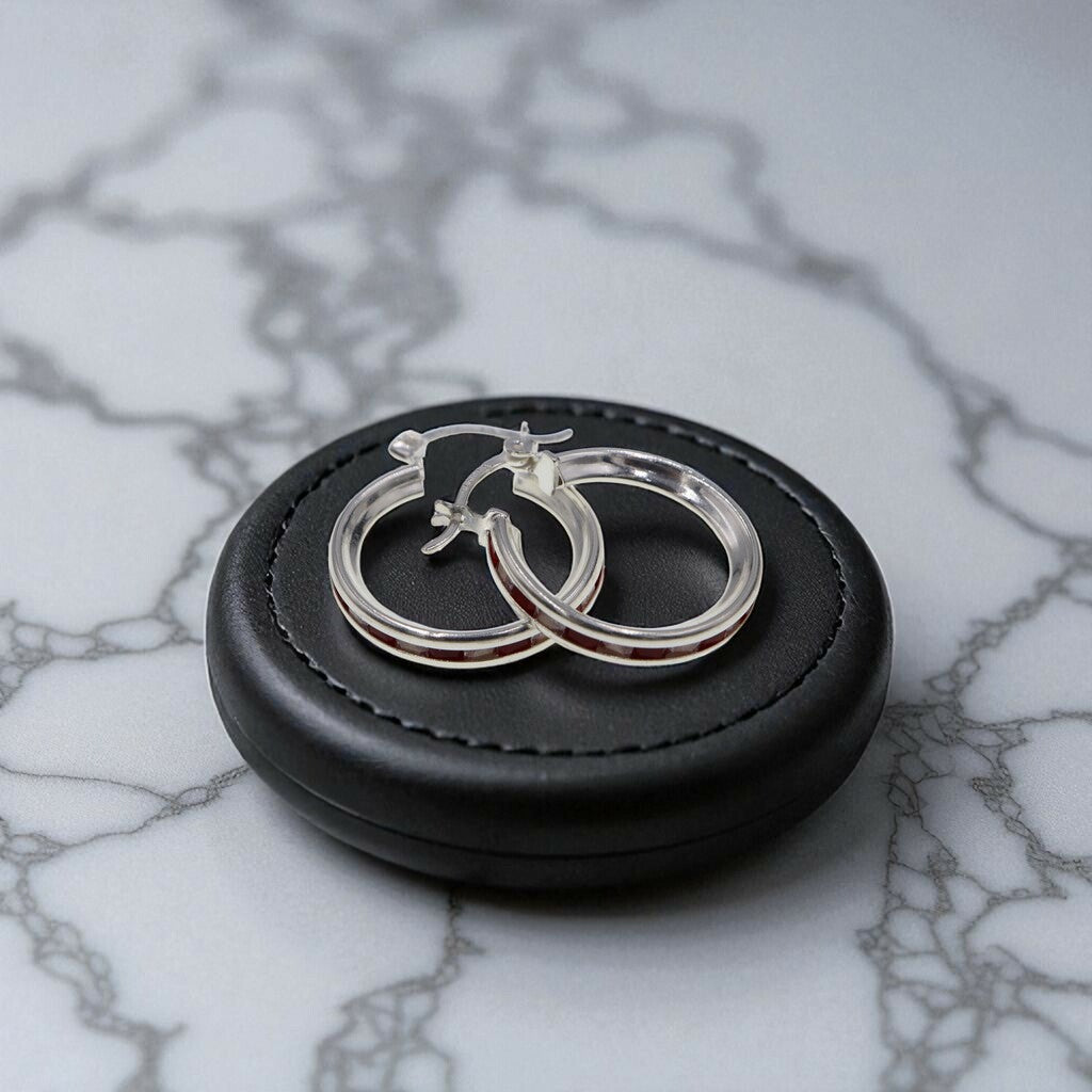 Arracadas Lineas Rojas y Blancas de Plata .925