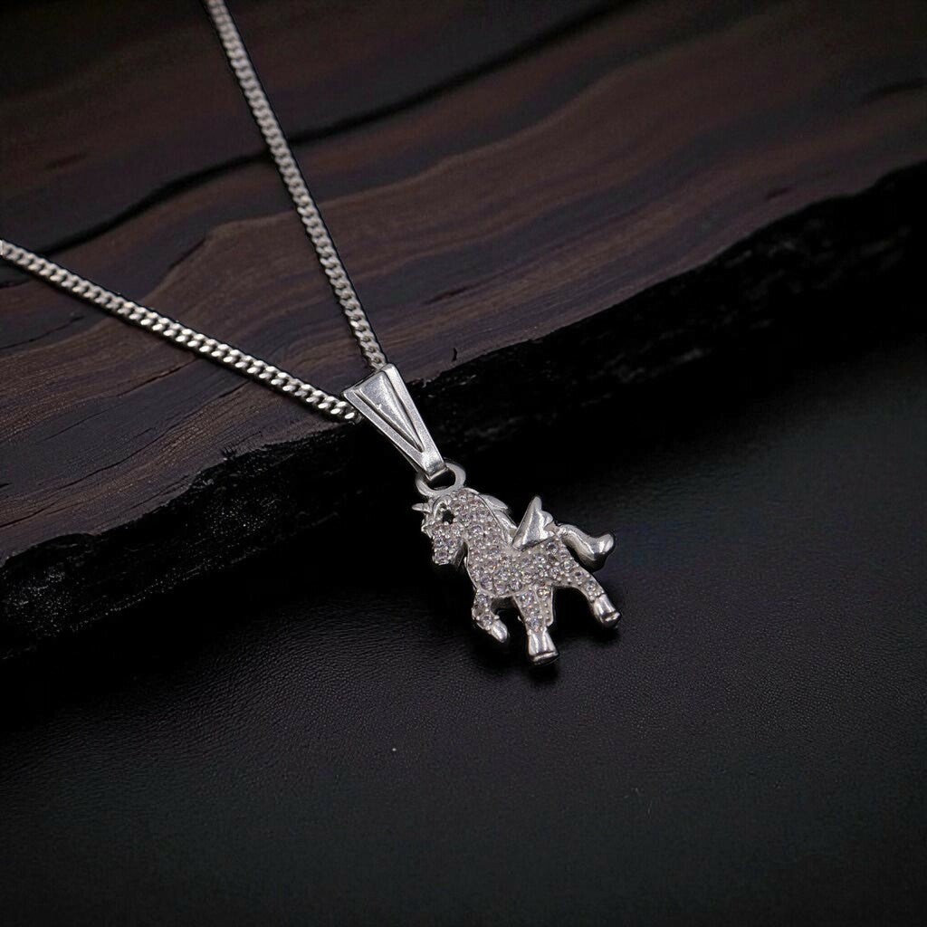 Dije De Caballo + Cadena en Plata .925