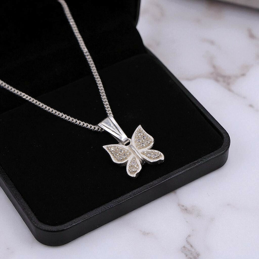 Dije De Mariposa + Cadena en Plata .925