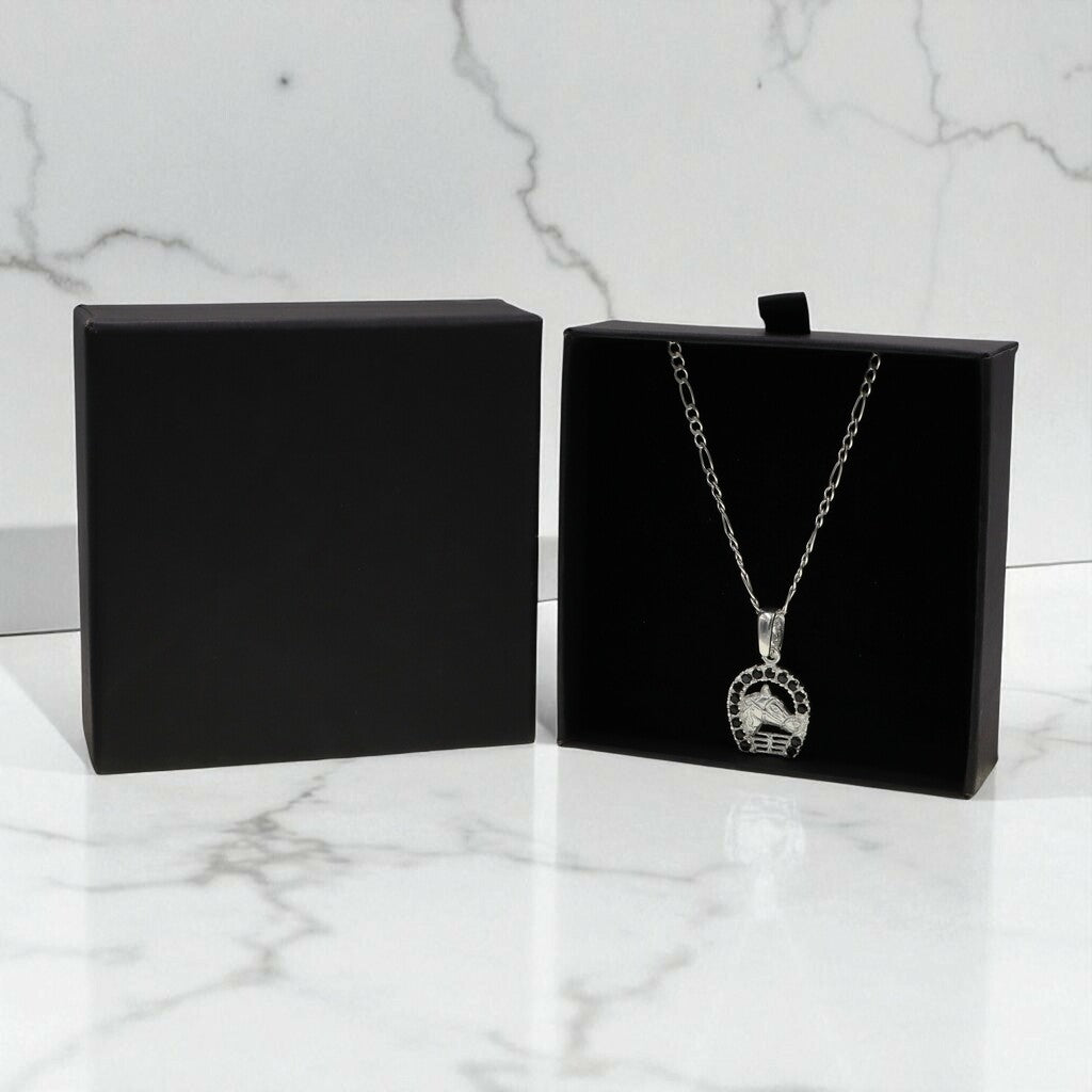 Dije De Caballo Con Herradura De Colores + Cadena en Plata .925