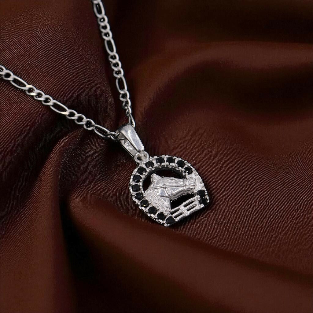 Dije De Caballo Con Herradura De Colores + Cadena en Plata .925