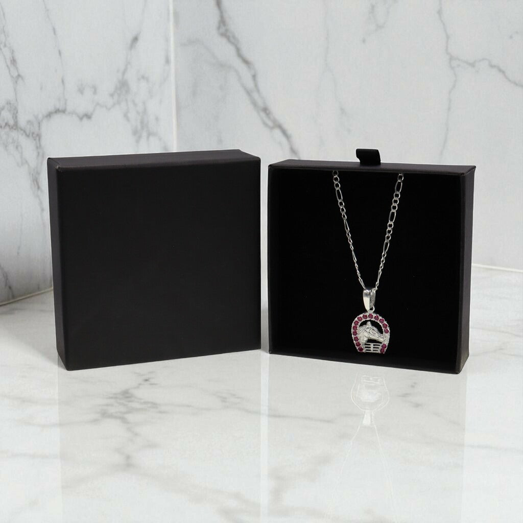 Dije De Caballo Con Herradura De Colores + Cadena en Plata .925