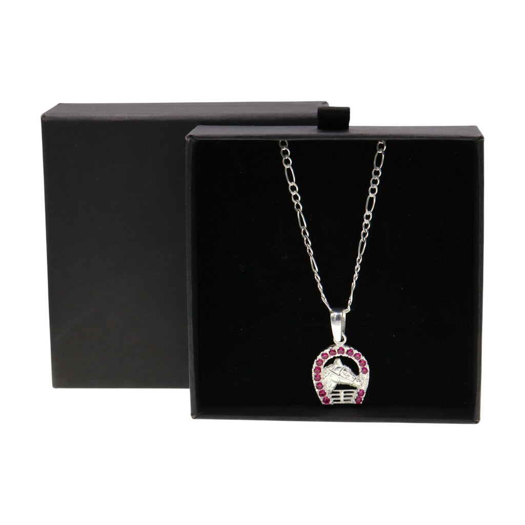 Dije De Caballo Con Herradura De Colores + Cadena en Plata .925