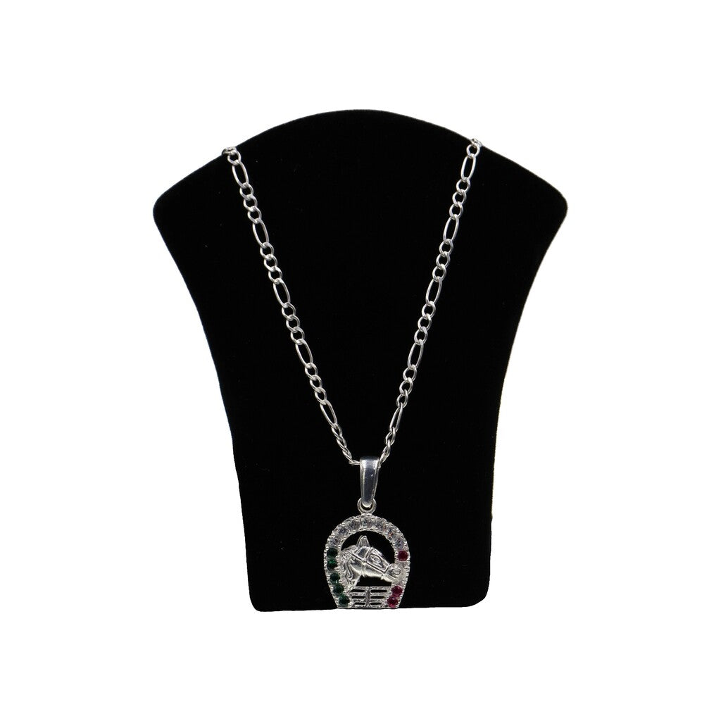 Dije De Caballo Con Herradura De Colores + Cadena en Plata .925
