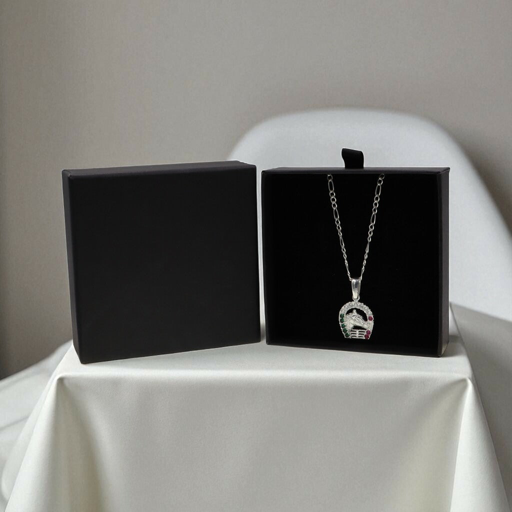 Dije De Caballo Con Herradura De Colores + Cadena en Plata .925