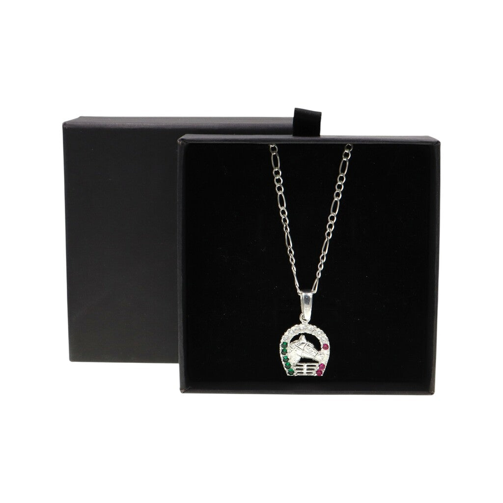 Dije De Caballo Con Herradura De Colores + Cadena en Plata .925