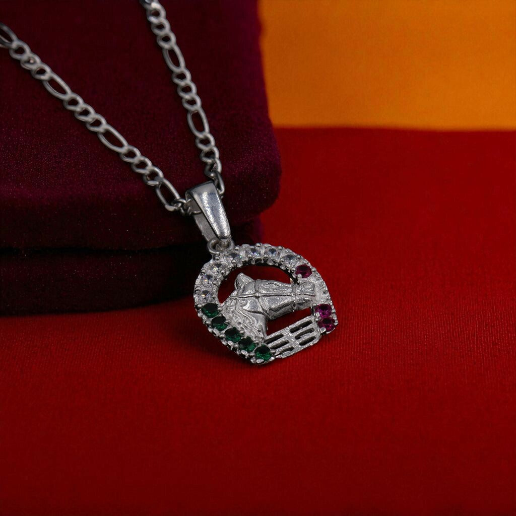 Dije De Caballo Con Herradura De Colores + Cadena en Plata .925