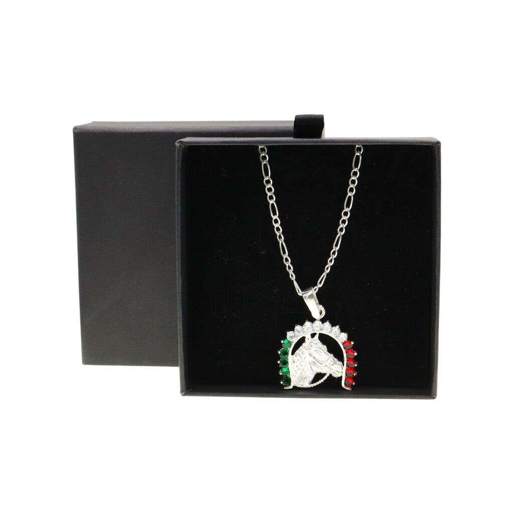 Dije Caballo Herradura Bandera + Cadena en Plata .925