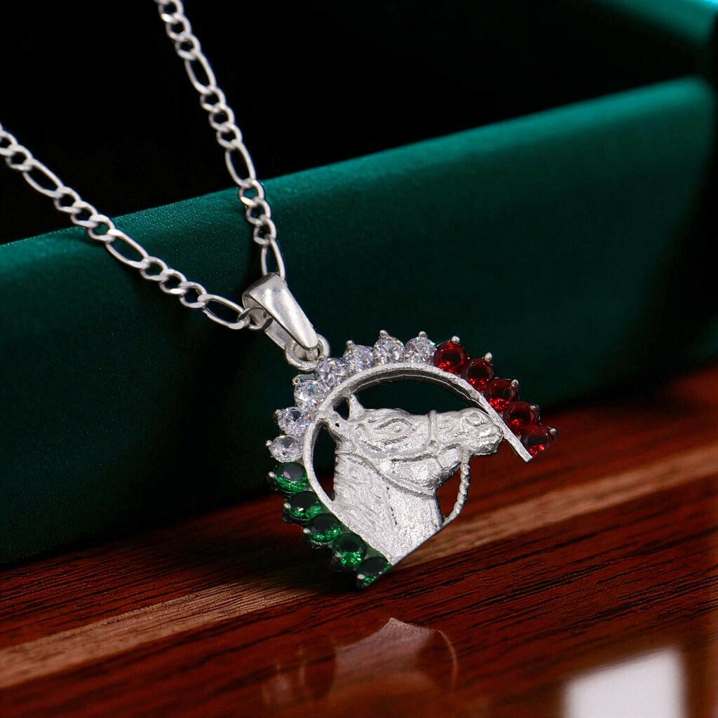 Dije Caballo Herradura Bandera + Cadena en Plata .925