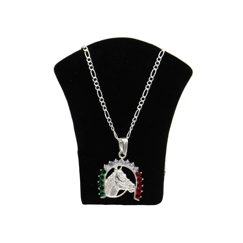 Dije Caballo Herradura Bandera + Cadena en Plata .925