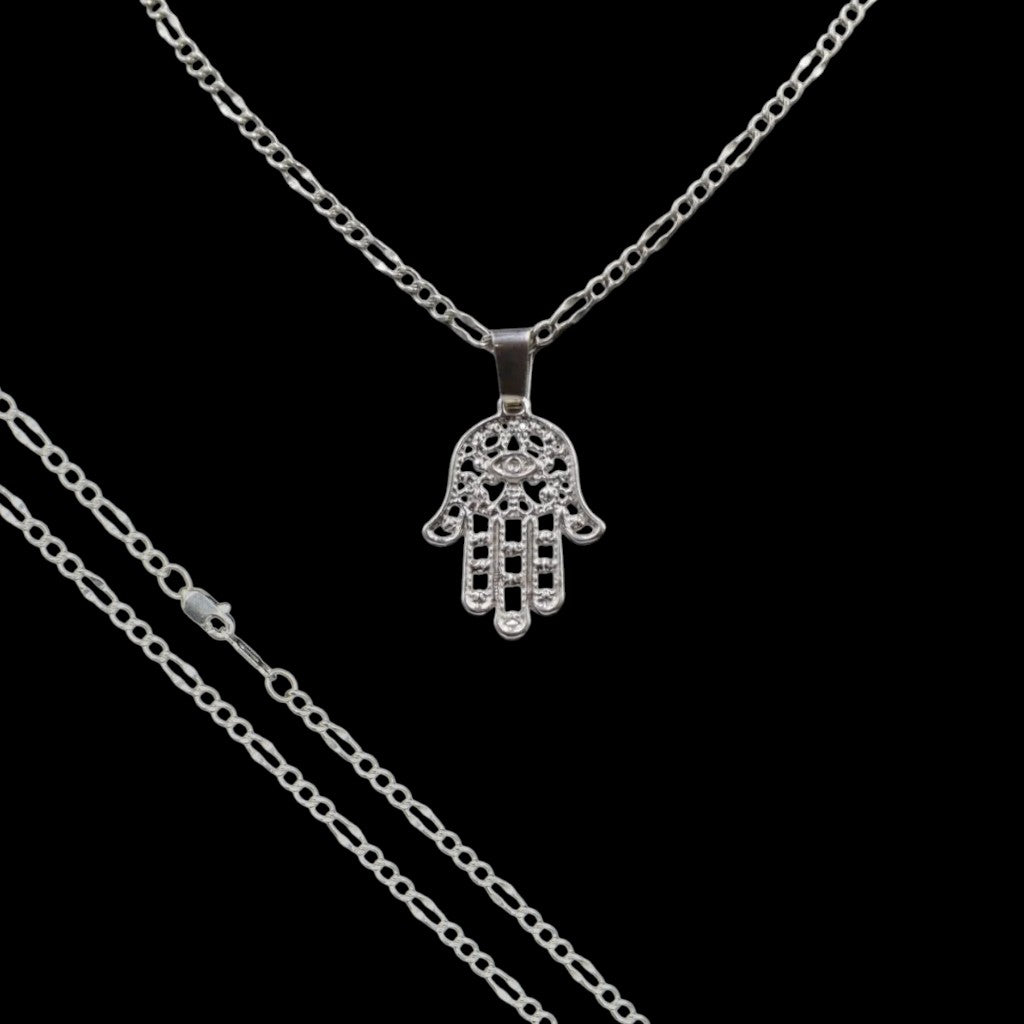 Dije Mano De Fatima + Cadena en Plata .925