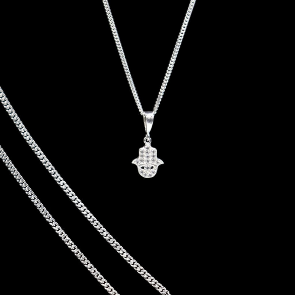Dije Mano De Fatima Mini + Cadena En Plata .925