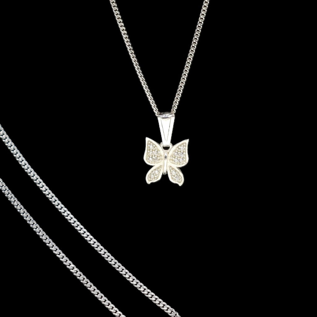 Dije De Mariposa + Cadena en Plata .925