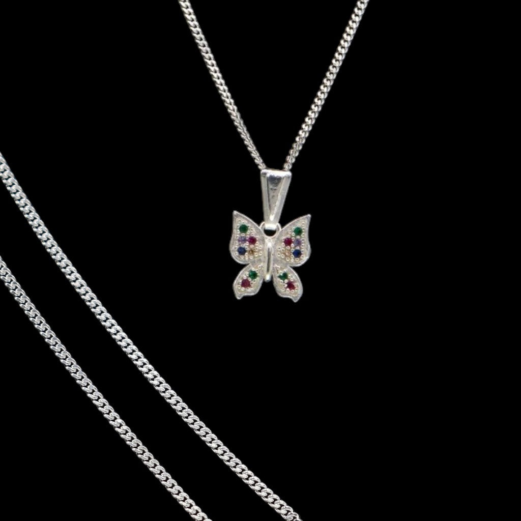 Dije Mariposa Multicolor + Cadena en Plata .925