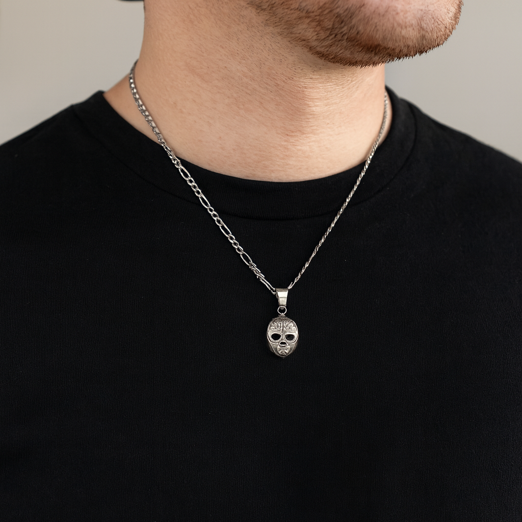 Dije Mascara Luchador + Cadena En Plata .925