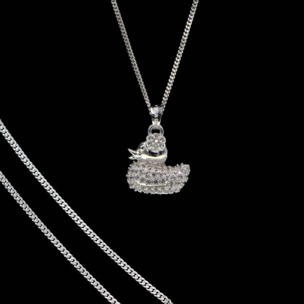 Dije De Pato + Cadena en Plata .925