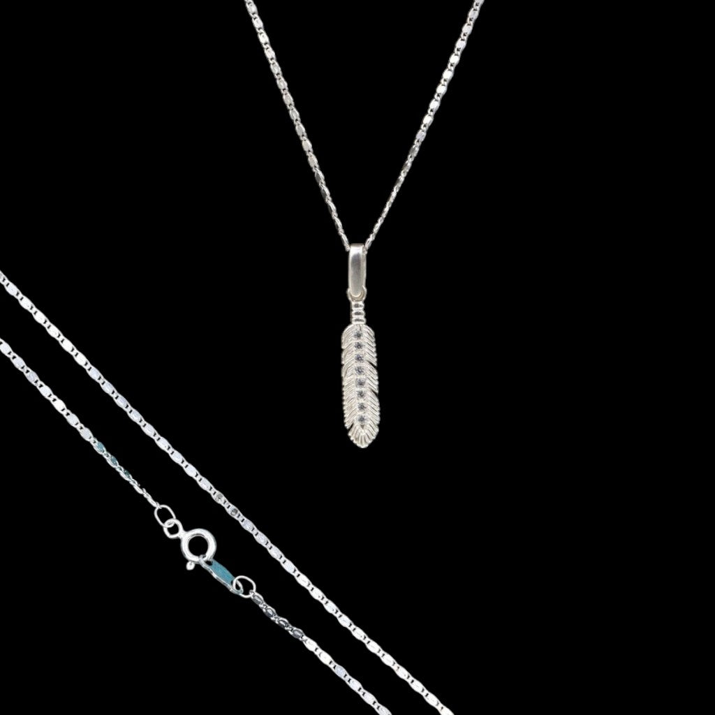 Dije Pluma + Cadena en Plata .925