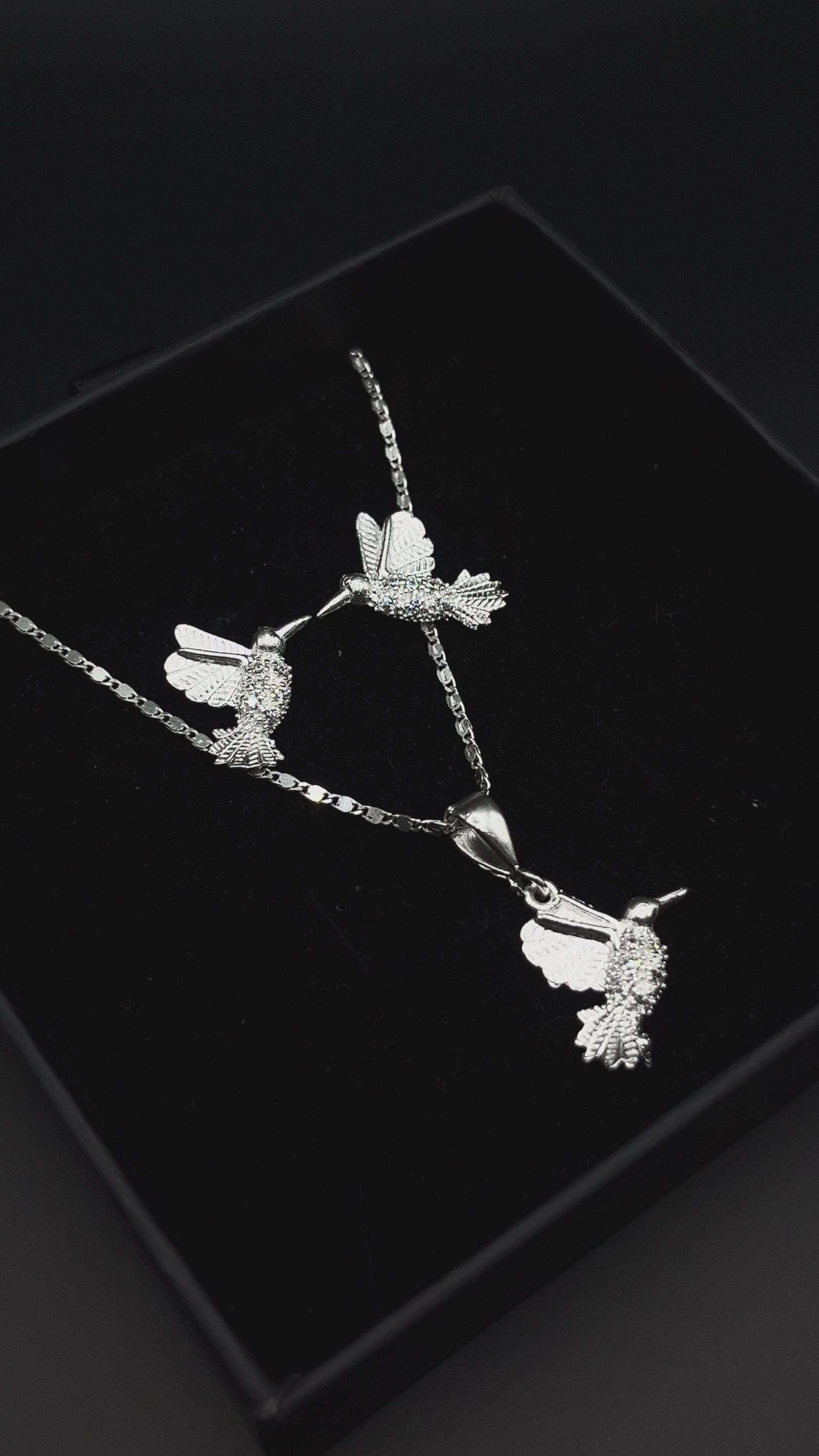 Aretes + Cadena + Dije Colibri de Plata .925