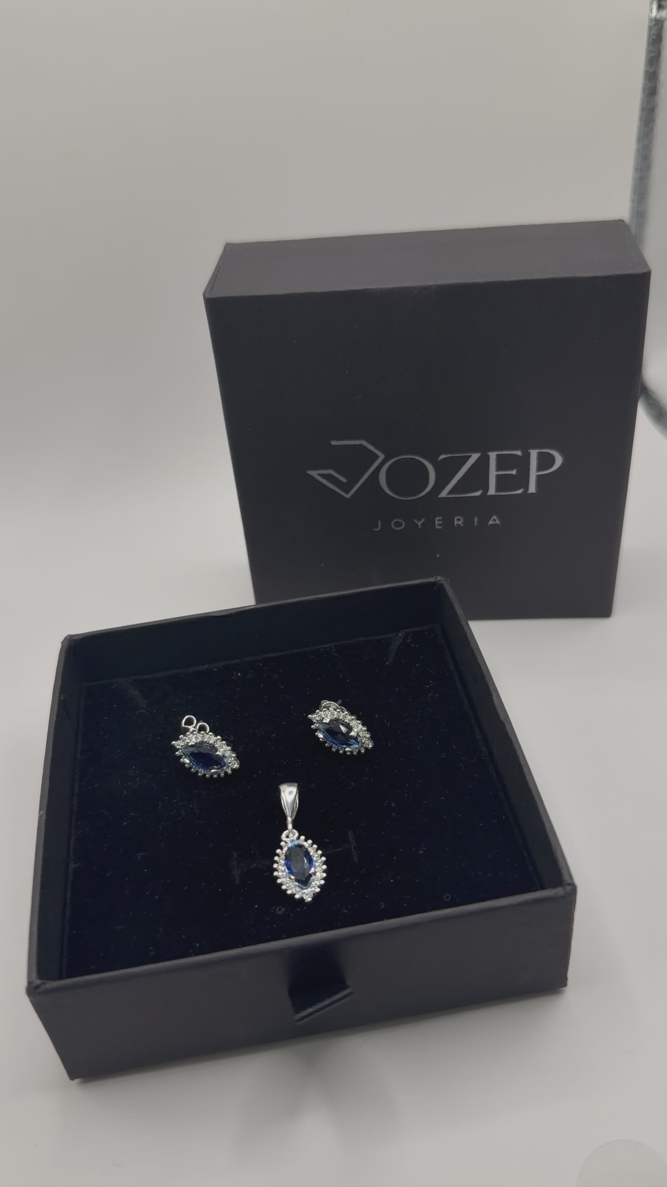 Aretes + Cadena + Dije  Gota Azul en Plata .925