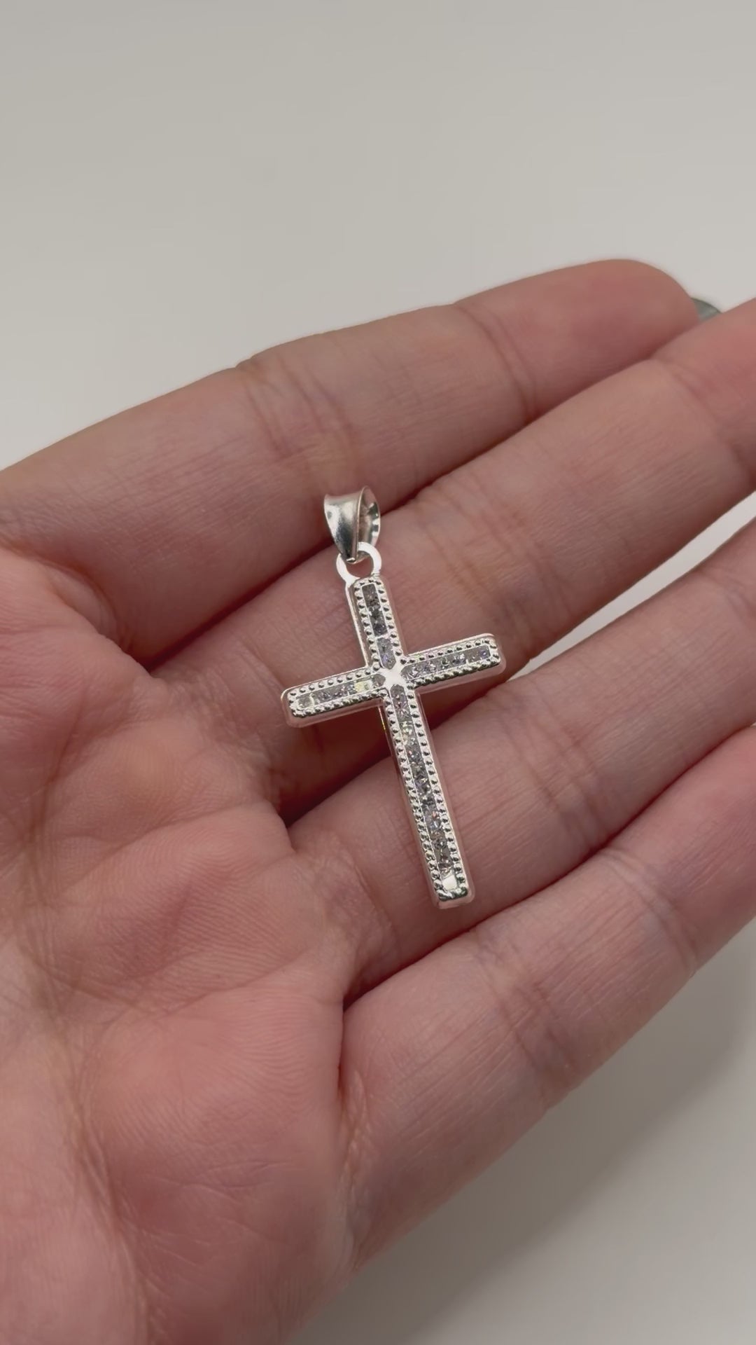 Dije De Cruz Con Circonia + Cadena en Plata .925