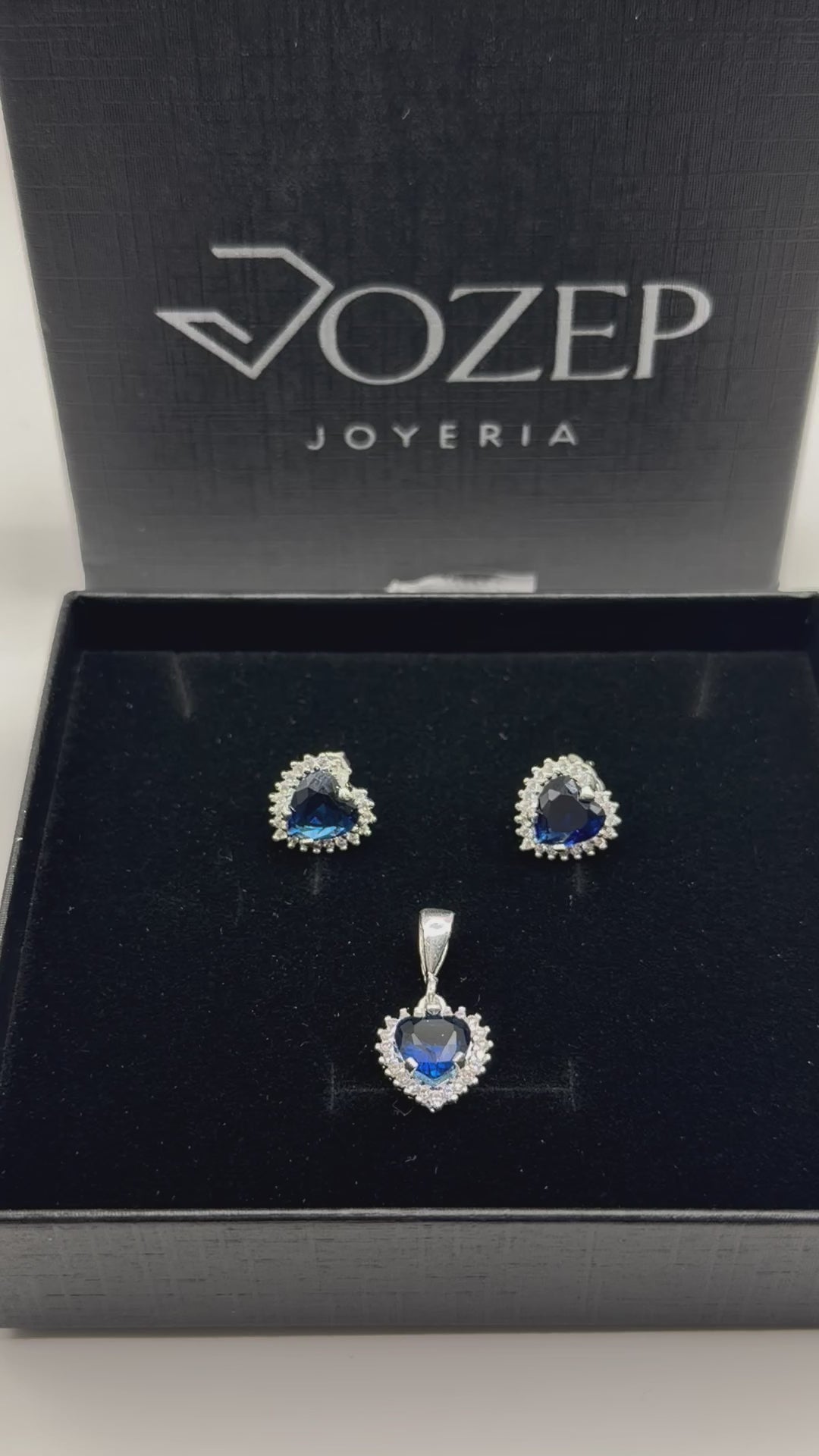 Aretes + Cadena + Dije  Corazón Azul en Plata .925