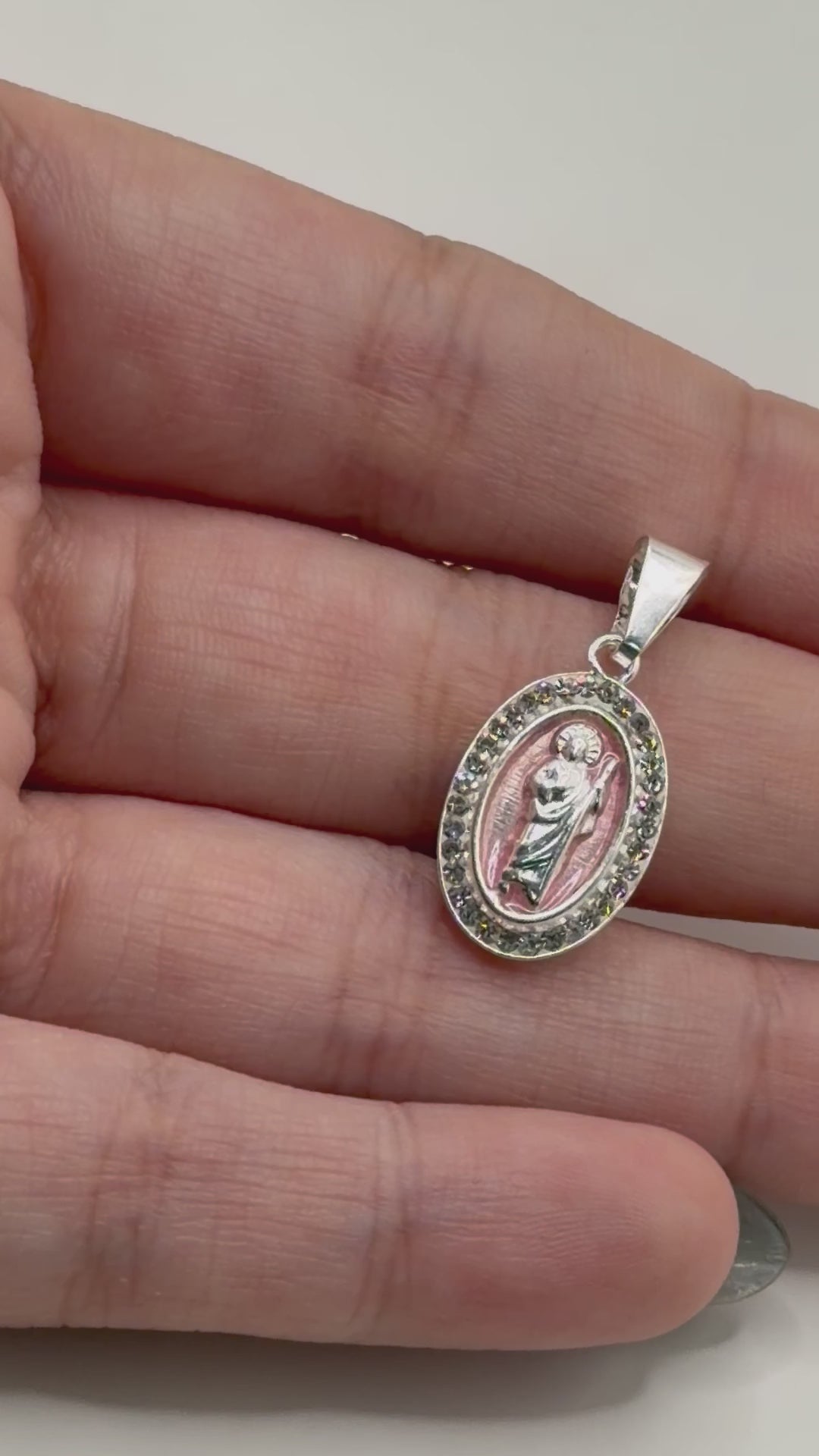 Dije De Medalla De San Judas Ovalo Rosa + Cadena en Plata .925