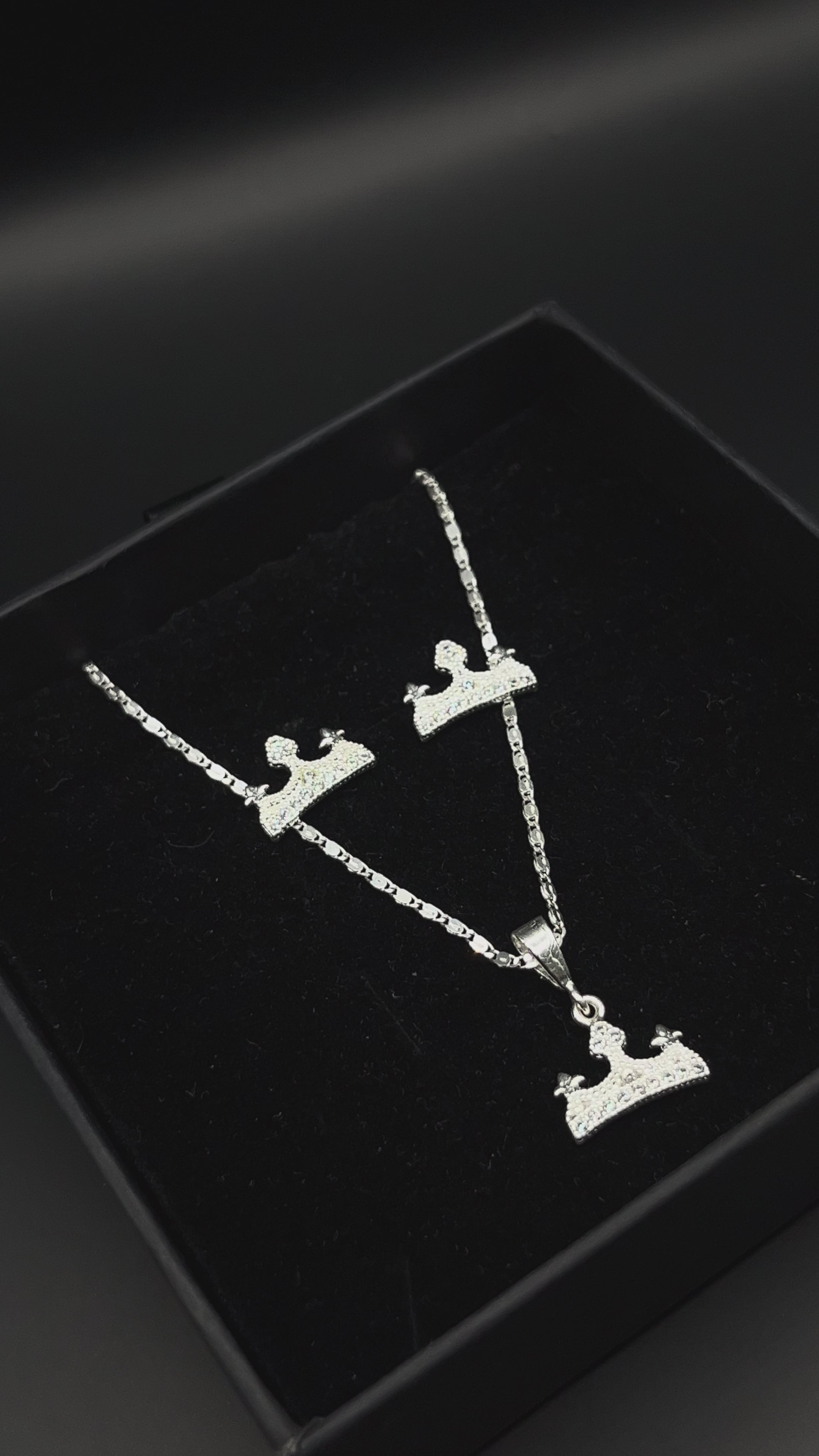 Aretes + Cadena + Dije Corona de Plata .925