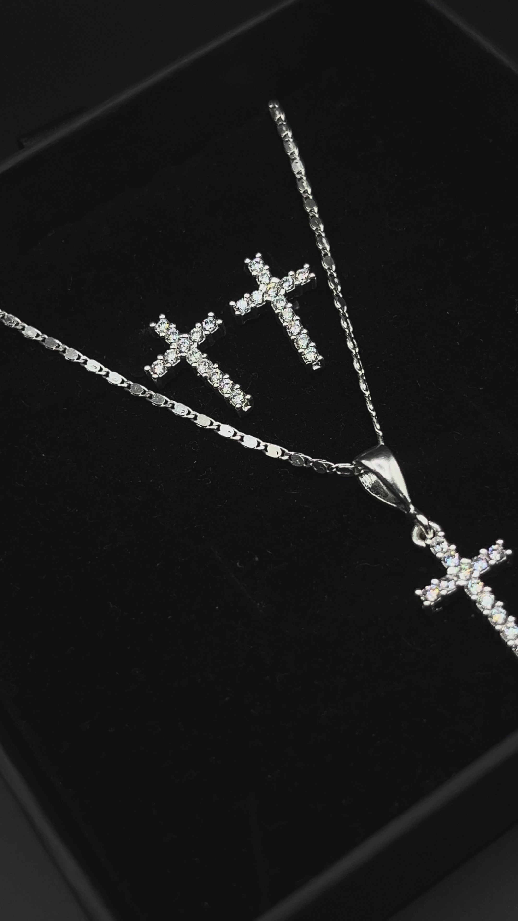 Aretes + Cadena + Dije Cruz Con Circonia de Plata .925